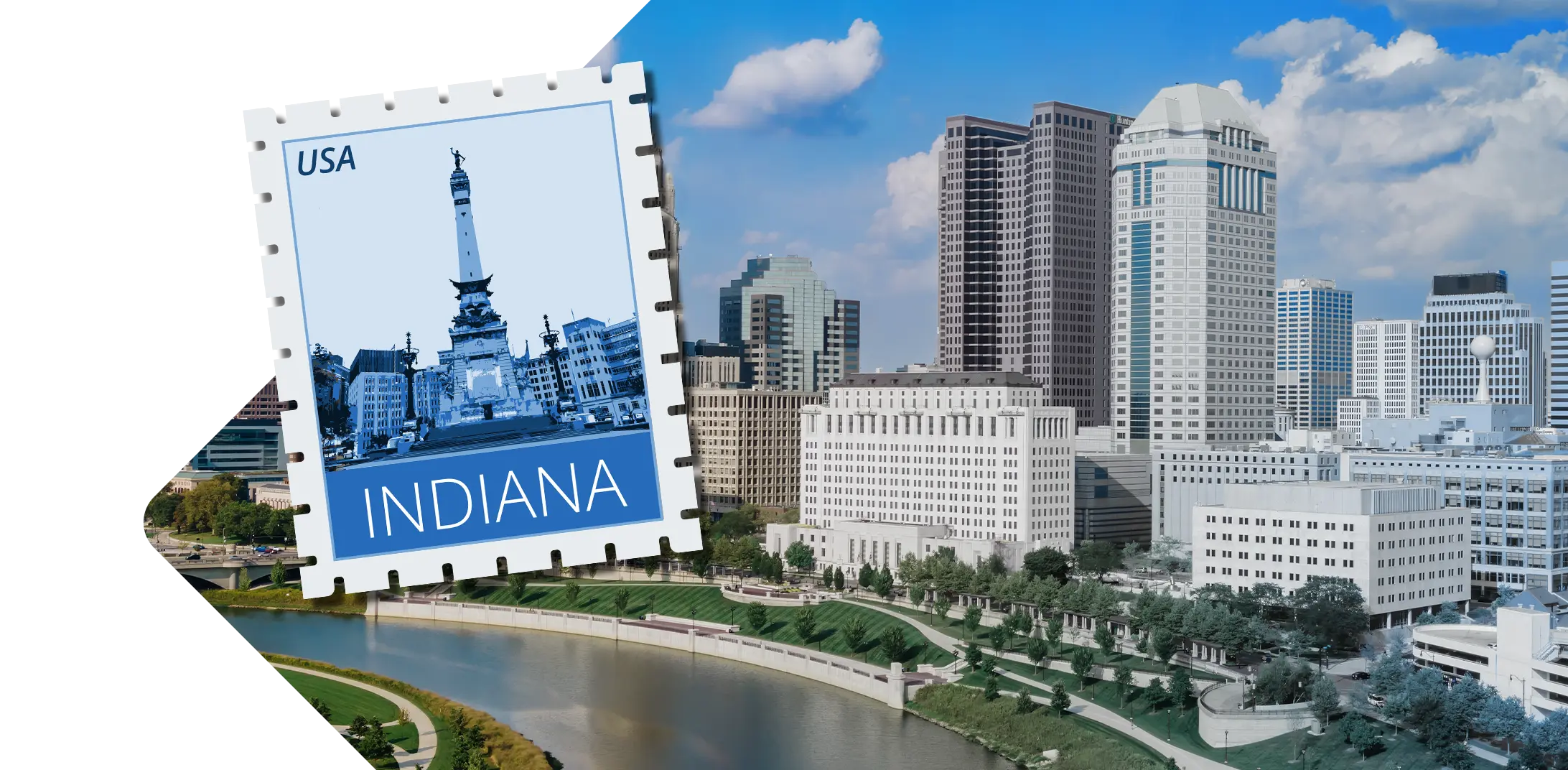 Indiana skyline with stamp