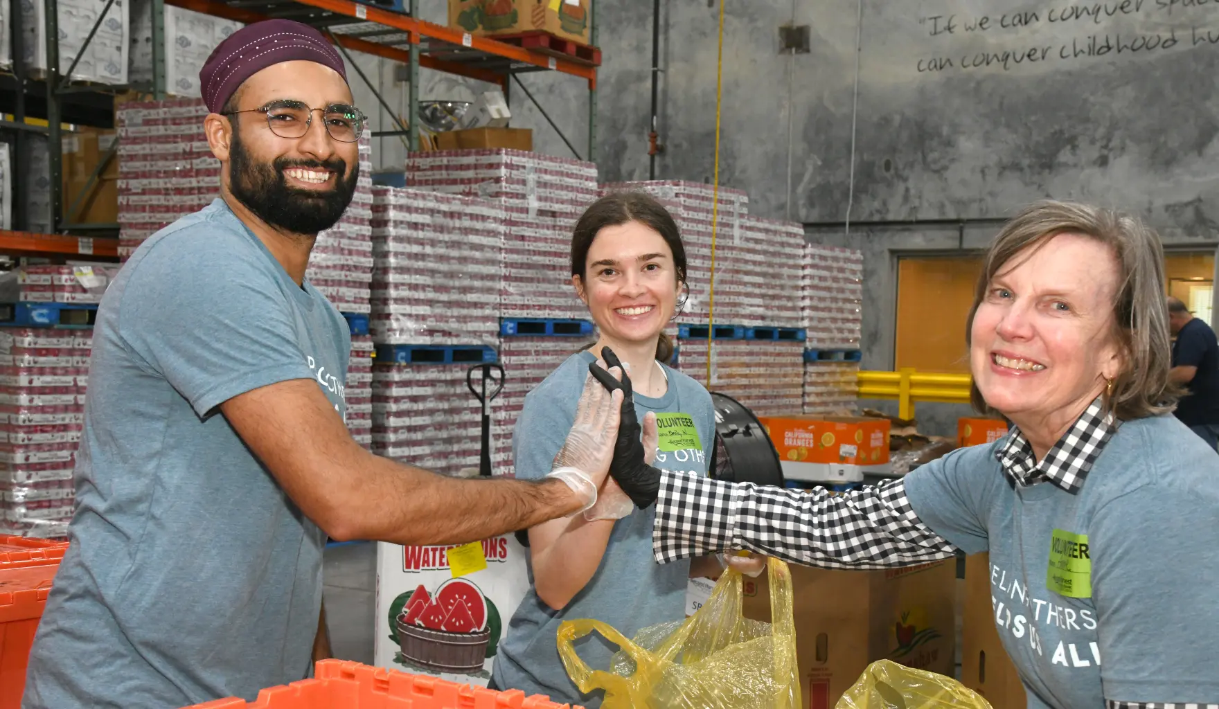 Volunteers in warehouse